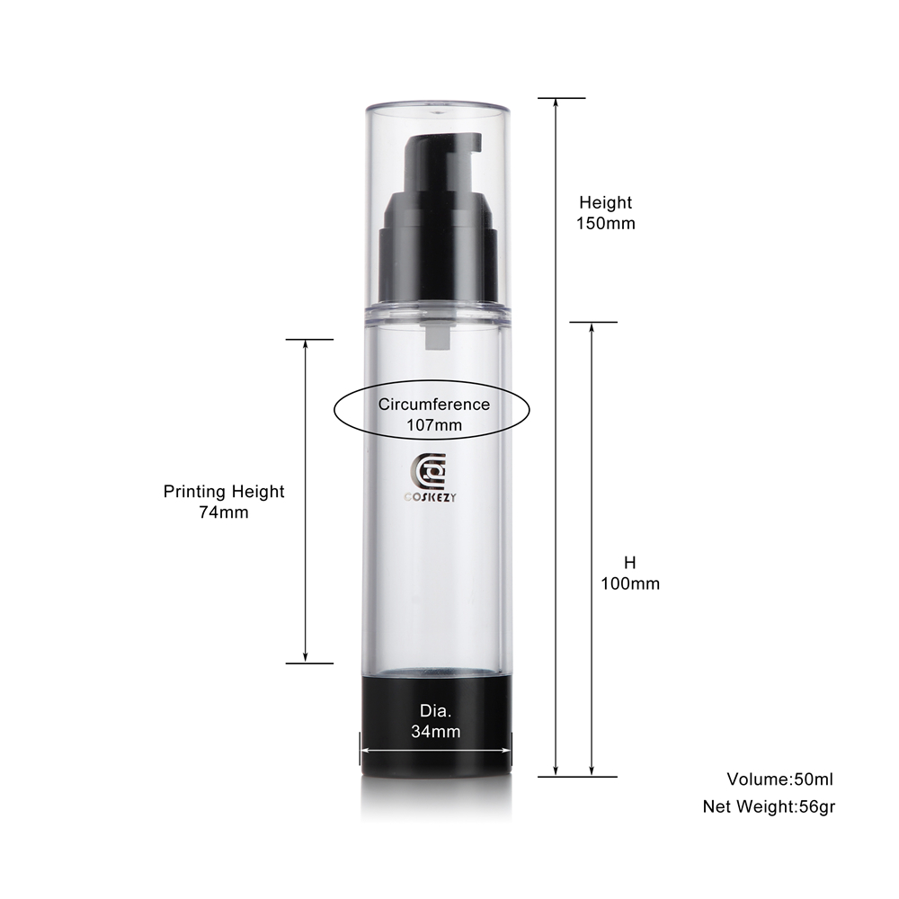 50ml clear airless bottle