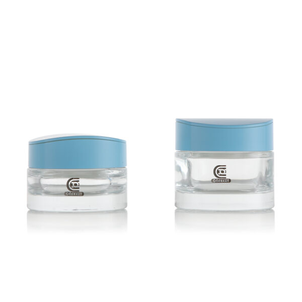 Clear Glass Jar for Cosmetics 40g 60g Container with Blue Screw Cap