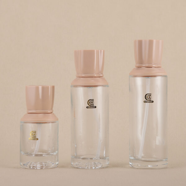 40ml 100ml 120ml Clear Glass Pump Bottle with Pink Cap for Skincare Lotion Packaging