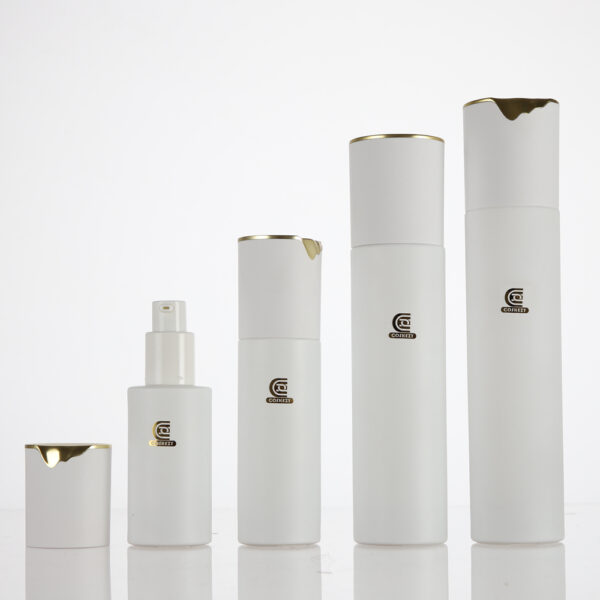 30ml 50ml 100ml 120ml Matte White Glass Lotion Bottle with Gold Top Accessory