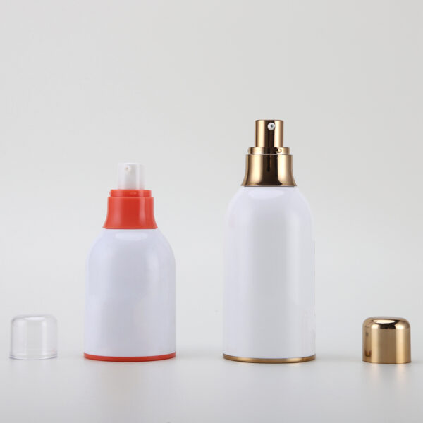 30ml 50ml Airless Pump Bottles White with Red and Gold Accent Vacuum Skincare Container